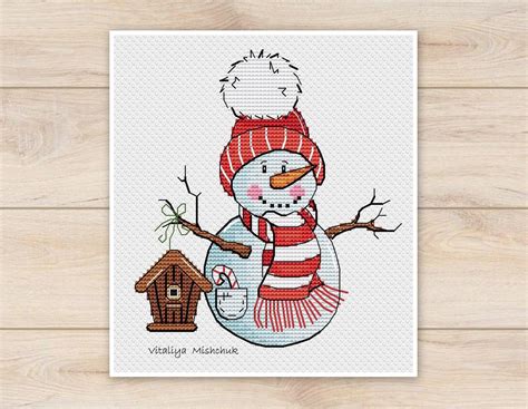 Christmas Snowman Cross Stitch Pattern Set Ornaments Etsy