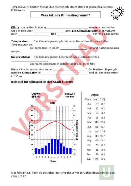 Arbeitsblatt Einführung Klimadiagramm Geographie Anderes Thema