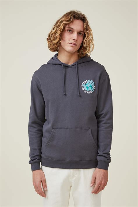 Graphic Fleece Pullover Faded Slatefree To Roam Cotton On Hoodies