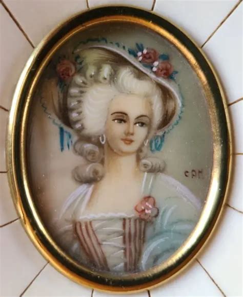 Ancienne Peinture Miniature Xix Me Portrait Femme Peint Main Sign E Eur