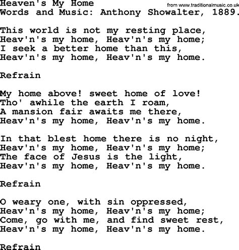 Hymns and Songs about Heaven: Heaven's My Home - lyrics, and PDF