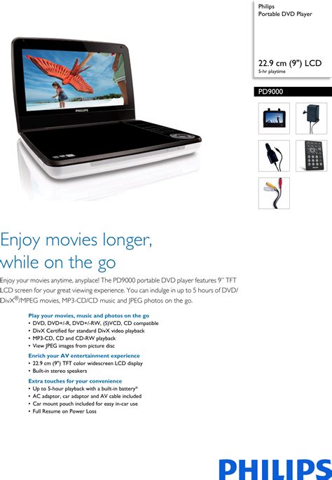 Philips Pd900037 Portable Dvd Player User Manual Leaflet Pd9000 37 Pss