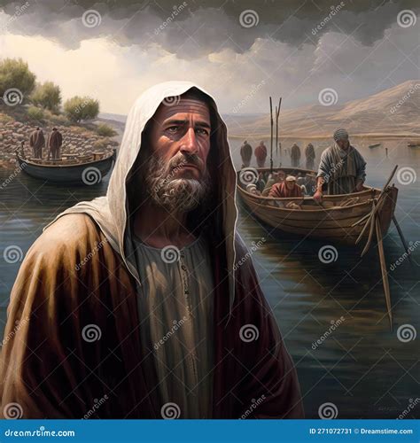 Jesus by the Sea of Galilee. AI Generative. Stock Illustration ...