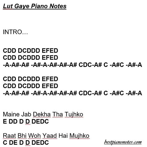 Lut Gaye Piano Notes | Piano, Romantic songs, Bollywood songs