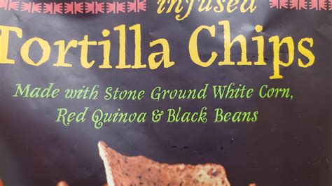 Looking for the font(s) on this bag of Trader Joe's Quinoa and Black Bean infused Tortilla Chips ...