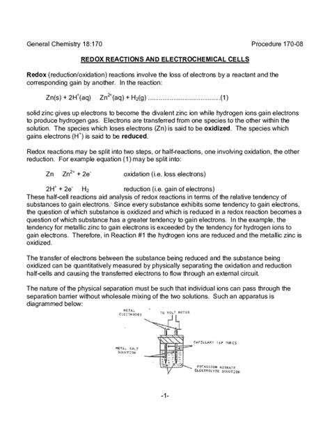 Fillable Online Introduction To Oxidation Reduction Redox Reactions