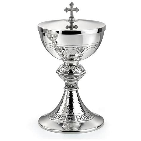 Romanesque Molina Ciborium HOC EST ENIM CORPUS MEUM Silver Finish