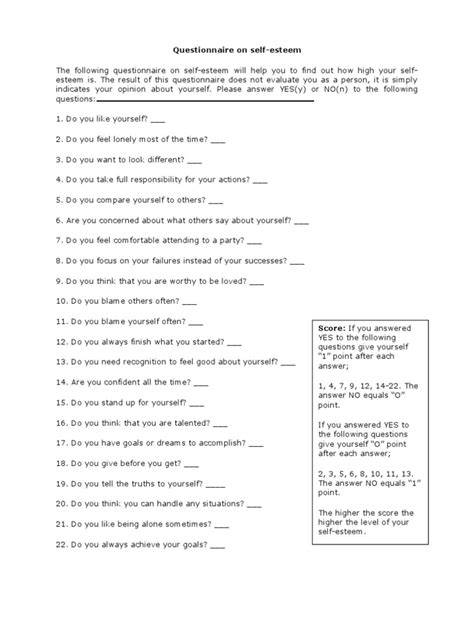 Questionnaire on Self-esteem | Psychological Attitude | Self Esteem