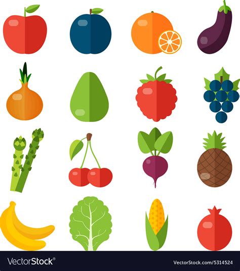 Fresh Fruits And Vegetables Flat Icons Set Vector Image