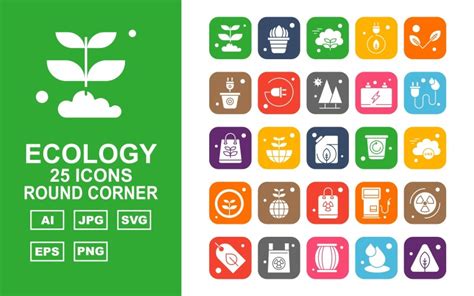 25 Premium Ecology Round Corner Icon Set Templatemonster