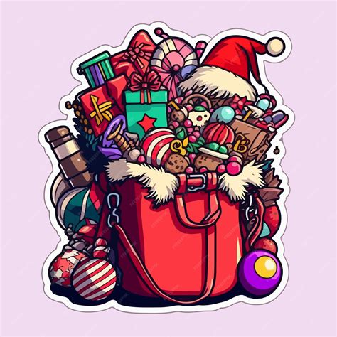 Premium Vector Christmas Santa S Bag Sticker Xmas Bag Full Of Toys Stickers Collection Newyear