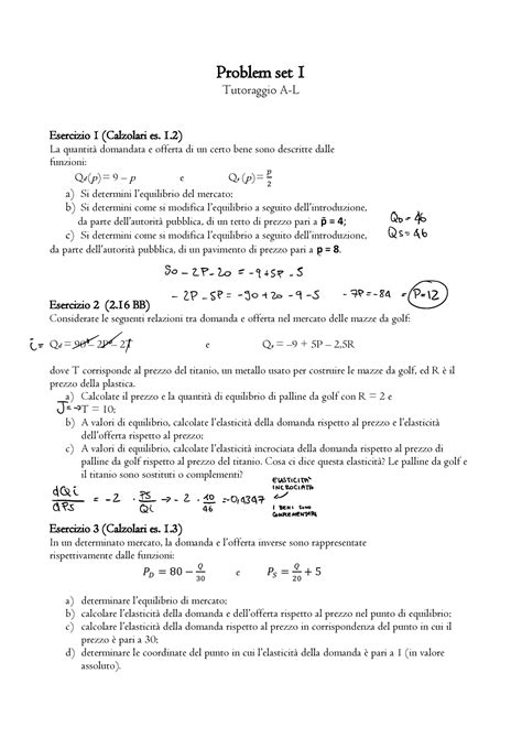 Problem SET 1 Esercizi Microeconomia Prof Doni Problem Set 1