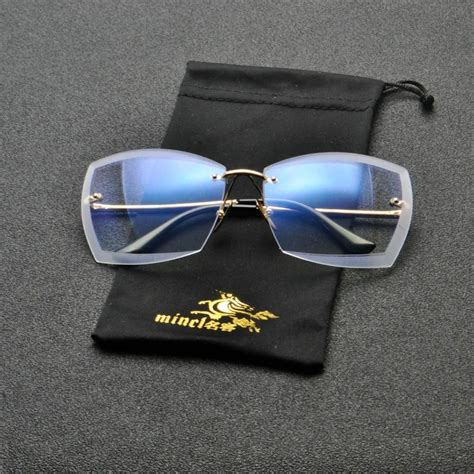 Rimless Gradient Sunglasses Women Brand Diamond Cut Personality Shade Driving Glasses Big Metal