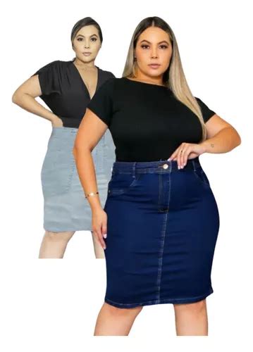 Kit Saia Jeans Feminina Plus Size Moda Evang Lica Lycra