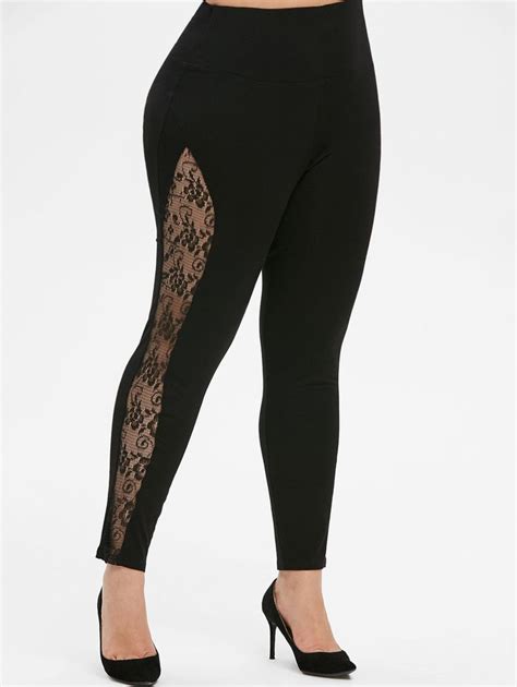 Pull On High Waisted Lace Panel Plus Size Leggings Ad Waisted