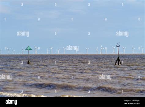 Wind Turbines Offshore Of Clacton On Sea At Gunfleet Sands Stock Photo