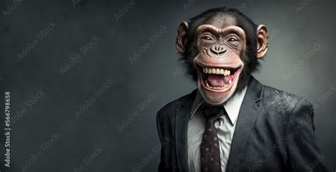 Chimpanzee, chimp monkey dressed in a business mans suit covered in ...