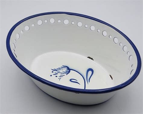 Vintage Dutch Enamel Bread Basket Dutch Enamelware Vintage Enamelware