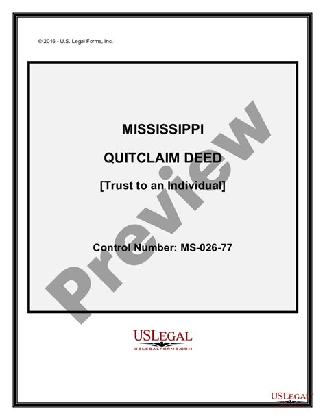 Mississippi Quitclaim Deed From A Trust To An Individual Quit Claim Deed Mississippi Us