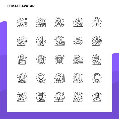 Set of Female Avatar Line Icon set 25 Icons Vector Minimalism Style