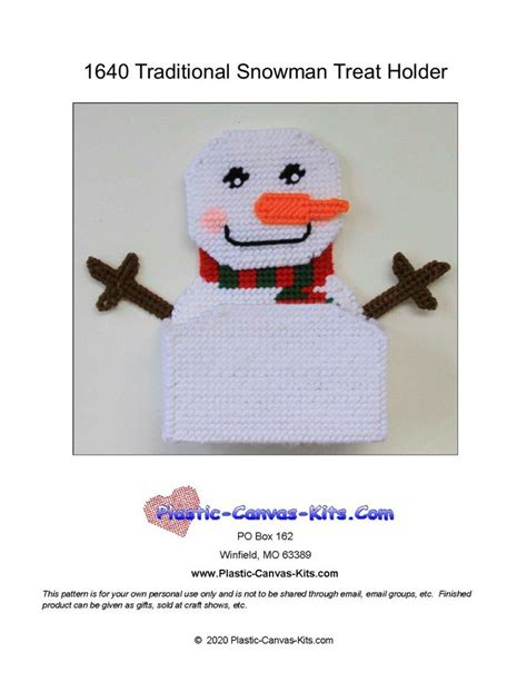 Traditional Winter Snowman Treat Holder Plastic Canvas Pattern Or Kit