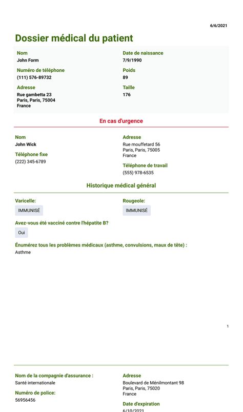 Modèle de dossier médical du patient Modèles de PDF Jotform