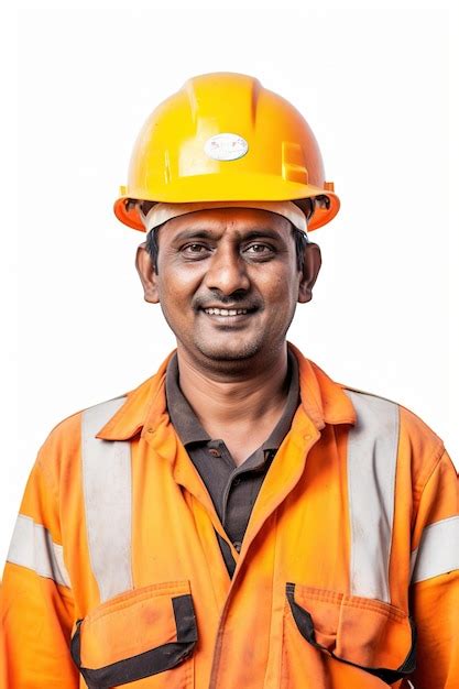 Premium Photo A Construction Worker A Happy Indian Worker In Uniform