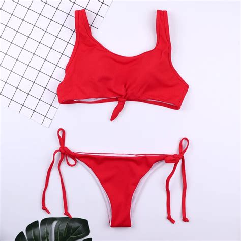 Trynna Biquini 2018 Chest Knotted Two Piece Bikini Sexy Red Swimwear