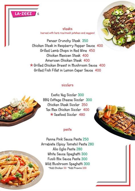 Menu at La-zeez GOA, Calangute
