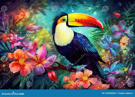 Rainbow Toucan Tropical Bird With Sunglasses Vector Illustration Clip