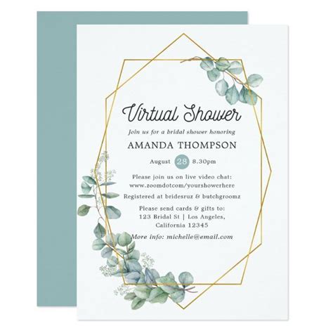 Geometric Eucalyptus Virtual Bridal Shower Invitation Zazzle Shower Invitations Bridal