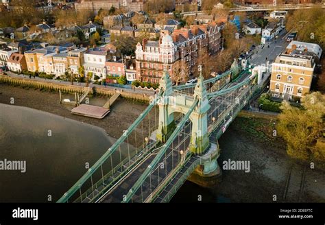 Aerial View Of Hammersmith Bridge A Suspension Bridge In West London