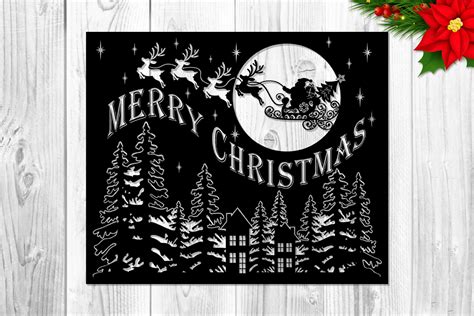 Christmas Scene Silhouette Design Svg Clipart Rectangle Decor Clip Art