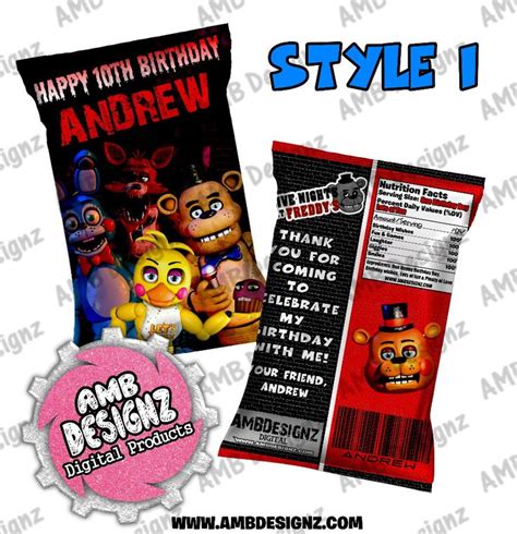 Five Nights At Freddy S Fnaf Chip Bag Favor Fnaf Party Supplies