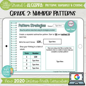 Number Patterns Grade Ontario Math Digital Strand C Algebra