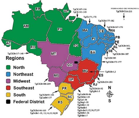 Map Of Brazil With States Delineated Showing Known Distribution Of💻