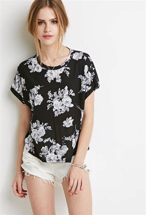 Boxy Floral Print Tee Floral Print Tees Women Cute Blouses