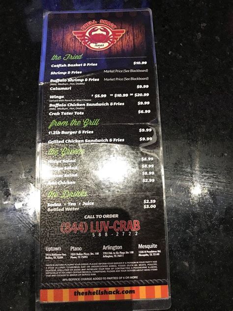 Menu At Shell Shack Pub And Bar Arlington 550 Lincoln Square
