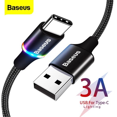 Baseus Led Usb Typ C Kabel Do Samsung S20 S21 Xiaomi Poco Szybkie ładowanie Przewód Usb C