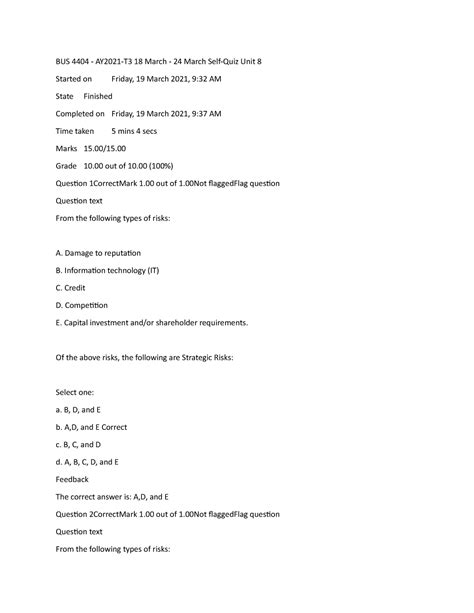 Self Quiz BUS 4404 Unit 8 BUS 4404 AY2021 T3 18 March 24 March
