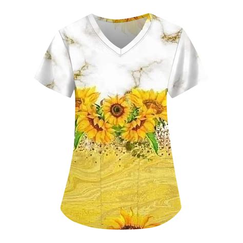 Ydkzymd Womens Stretch Scrubs Petite Sunflower Jogger With Pocket