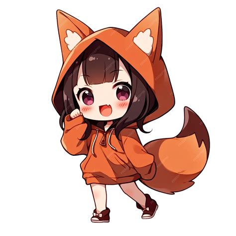 Premium Psd Cute Chibi Girl Wearing A Fox Hoodie