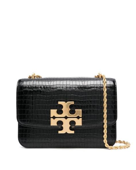 Tory Burch Eleanor Crocodile Embossed Crossbody Bag In Black Lyst