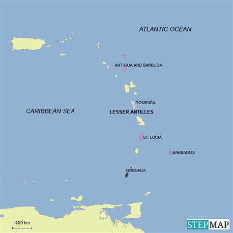 StepMap Lesser Antilles Islands Landkarte für South America