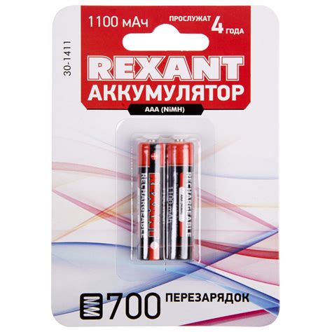 Аккумуляторы REXANT мизинчиковые 1100 мАч тип AAА 2 шт купить по цене ...
