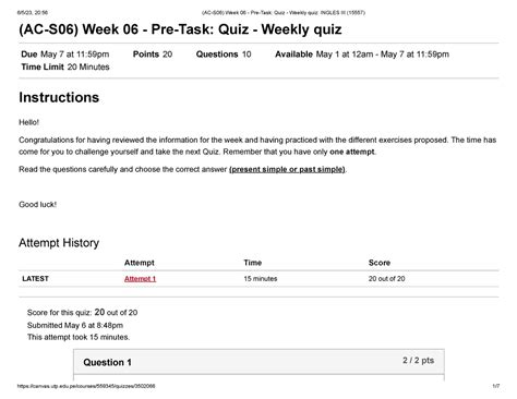 Ac S Week Pre Task Quiz Weekly Quiz Ingles Iii Ac