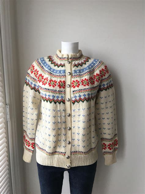 Vintage Norwegian Cardigan 100 Wool Hand Knit Nordic Fair Etsy