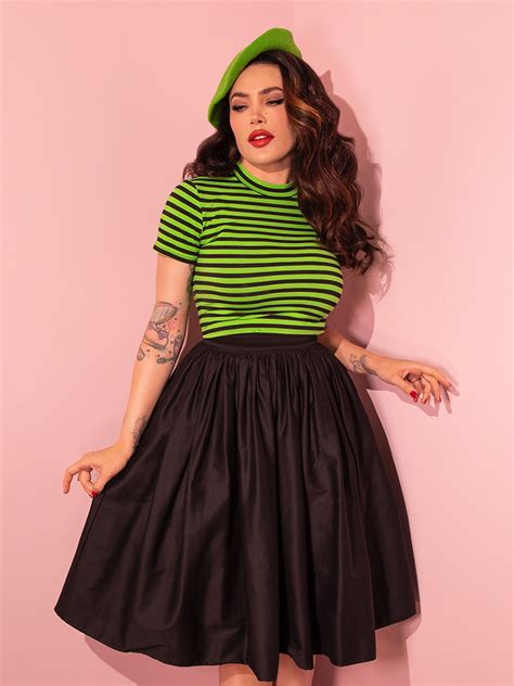 Bad Girl Crop Top In Slime Green And Black Stripes Retro Tops Vixen