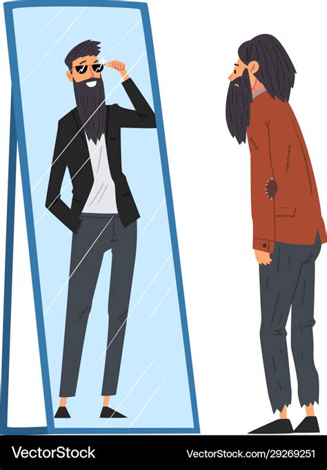 Hipster Man Standing In Front Mirror Looking Vector Image