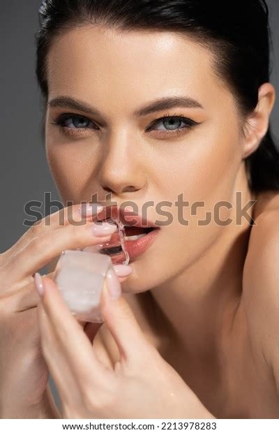 Sexy Woman Naked Shoulders Holding Ice Stock Photo 2213978283 Shutterstock